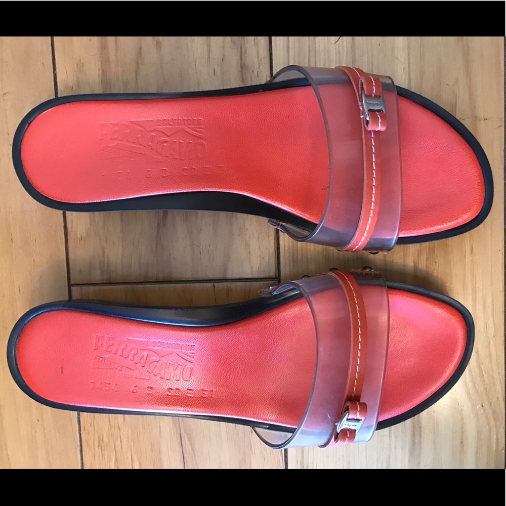 Ferragamo Mango Carlyn Wood Slides